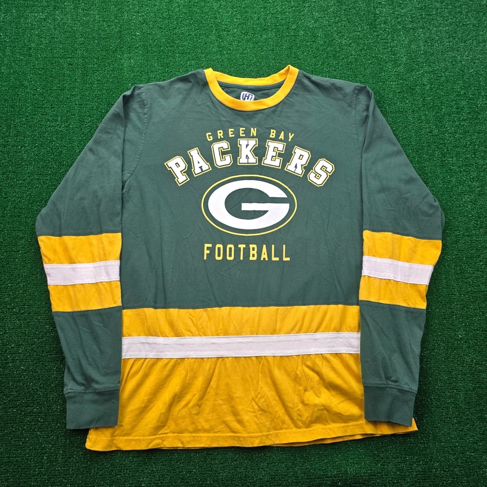 Green Bay Packers Shirt Mens XL Green Yellow Long Sleeve Hands High Pullover
